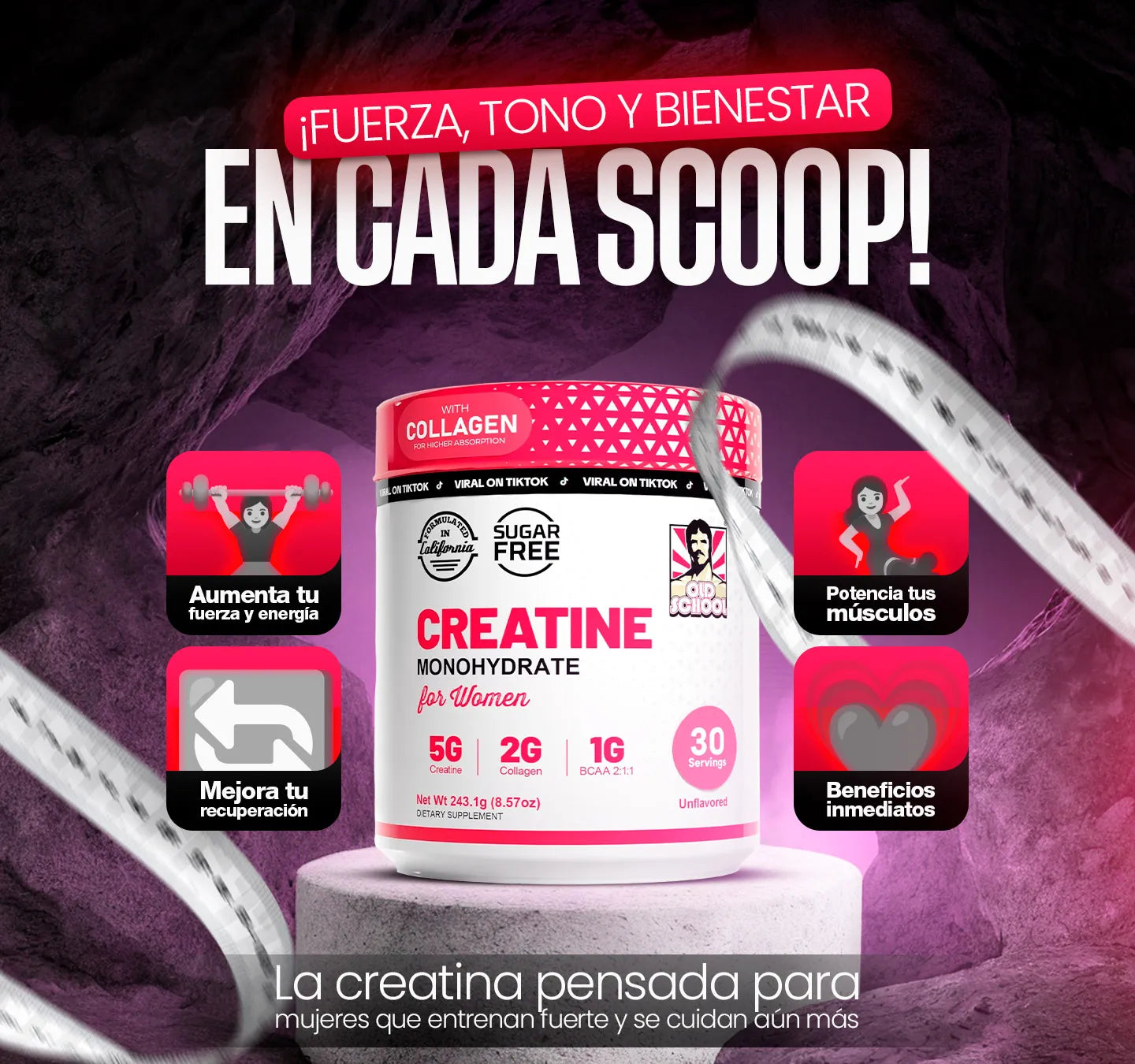 Old School® l Creatina Monohidratada con Colágeno
